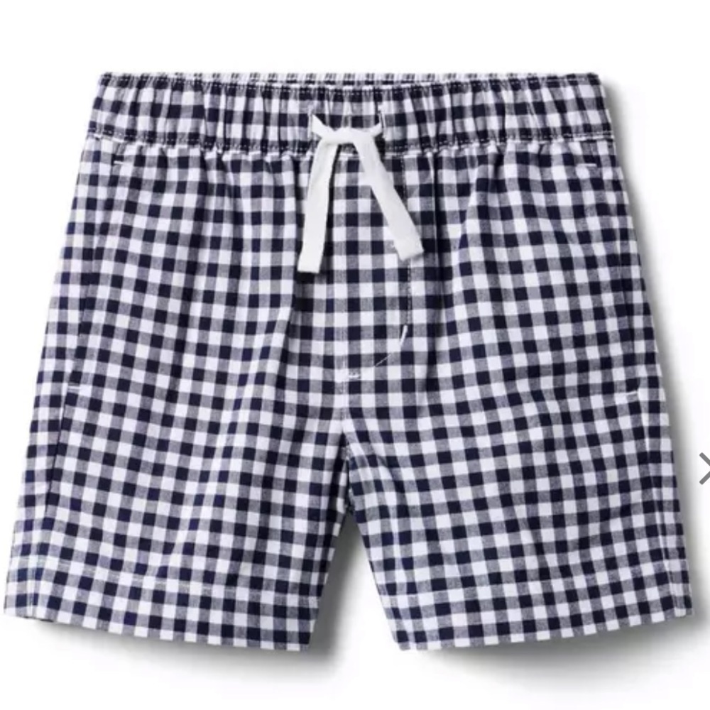 Janie and Jack Gingham Navy and White Poplin Pull on Short 6-12M